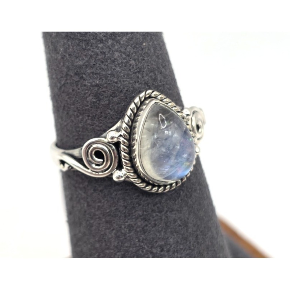 Moonstone Teardrop Ring Size 7 Sterling Silver 925 Scrolls Handmade Mystical NWT